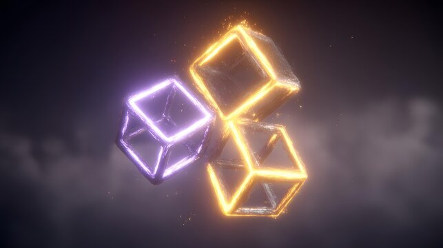 cubes stacked in impossible structure with neon light