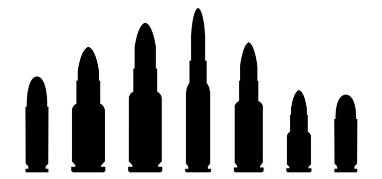 various types of bullets and casings silhouette