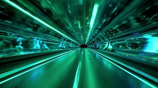 Futuristic Neon Green Data Tunnel Motion. 4K Video