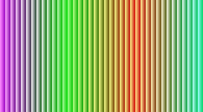 Vertical gradient stripes with rainbow color transitions, soft light and shadow effects on parallel cylindrical columns