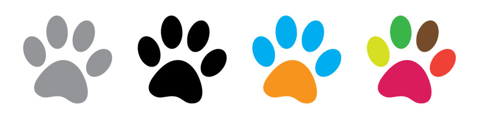Black and color paws icon, symbol vector illustration. PNG. Editable stroke. dog and cat paw clipart. © Newton
