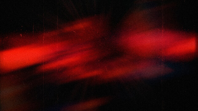 Grunge Background with Red Light Leak Diagonal Streaks, Blue Shadow, Heavy Film Grain and Scratch Lines on Dark Black Texture Overlay