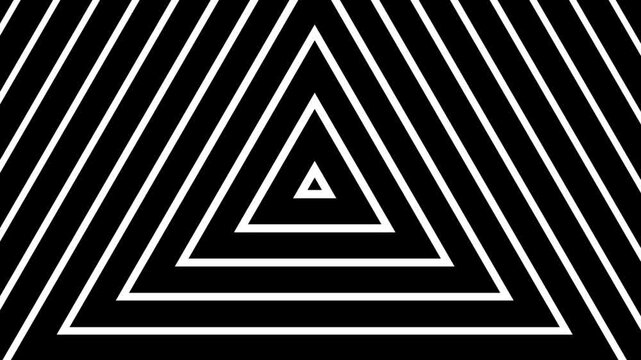 Monochrome geometric nested triangle pattern with sharp linear contrast suitable for modern graphic designs, backgrounds, prints, textiles, and packaging.