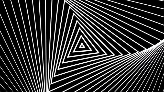 Abstract monochrome design with a geometric pattern forming an infinite triangle tunnel optical illusion, ideal for backgrounds, prints, and digital art projects.