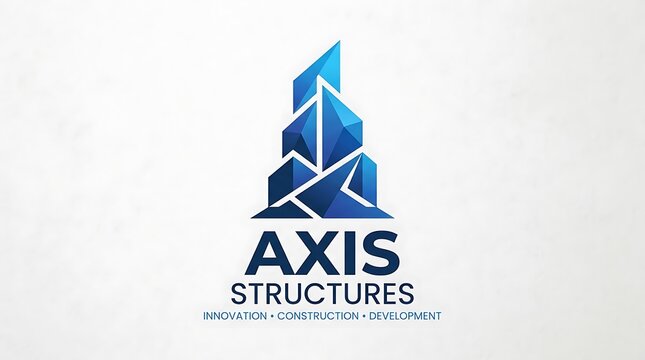 Blue geometric structure with axis label design.