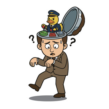 Man controlled by duck pilot in his head conceptual vector illustration
