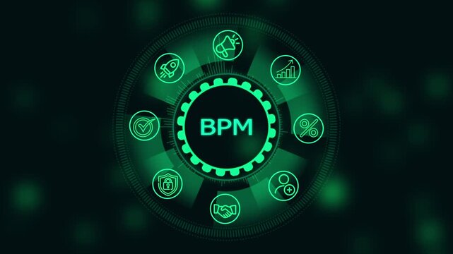 Business process management bpm digital hud interface with animated for corporate strategy and workflow automation technology