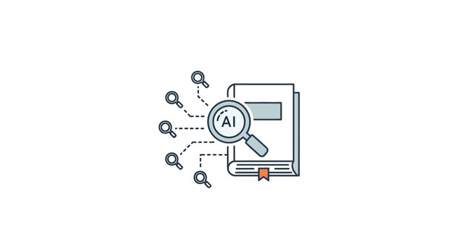 AI technology concept with magnifying glass.