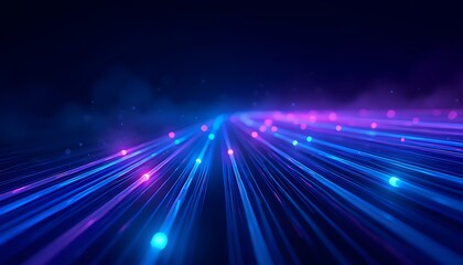 Fototapeta premium Abstract blue and purple light beams converging in a dark space creating a tunnel effect