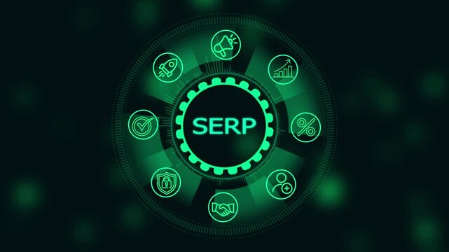 Serp search engine results page concept with digital marketing and hud interface animation search engine optimization