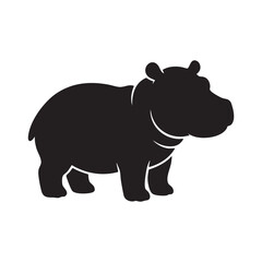 Fototapeta premium Black hippopotamus standing silhouette isolated on white background, Vector, illustration