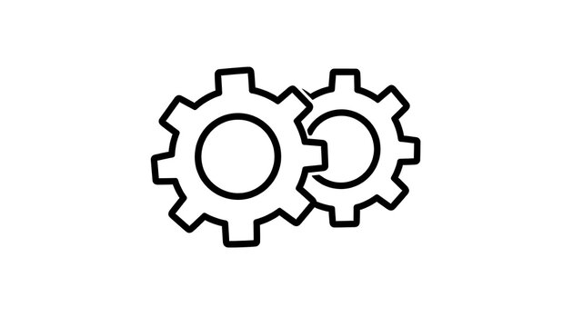 Two interlocking gears outline, representing connection, teamwork, and mechanical systems on a plain background