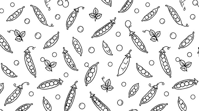 Black and white pea pod and butterfly pattern design.