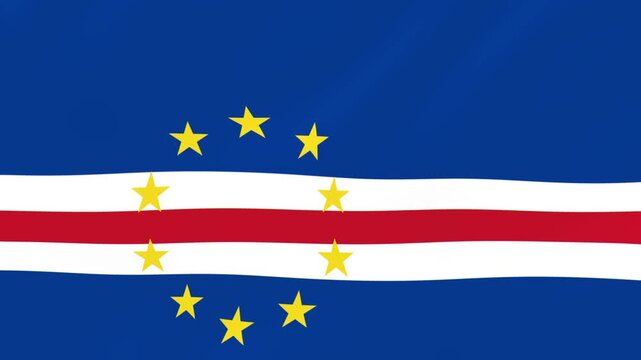 Waving flag of cape verde, national symbol of the republic of cabo verde with blue, white and red stripes