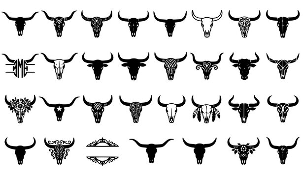 Longhorn Bull Skull Silhouette SVG Vector Icon Collection