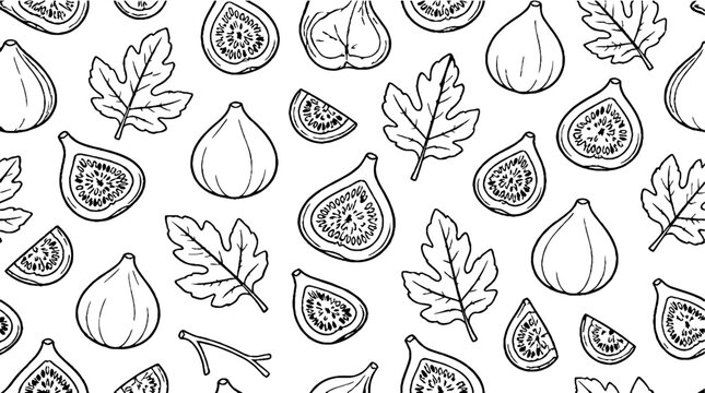Detailed black and white fig and leaf illustrations.
