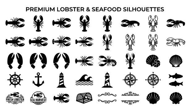 Lobster SVG bundle vector seafood silhouette collection