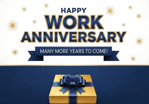 Happy work anniversary card with gift box celebration