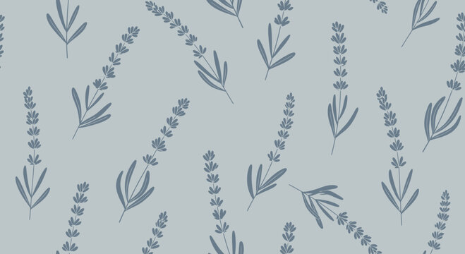 Soft Lavender Floral Pattern - Blue and Grey Botanical Background