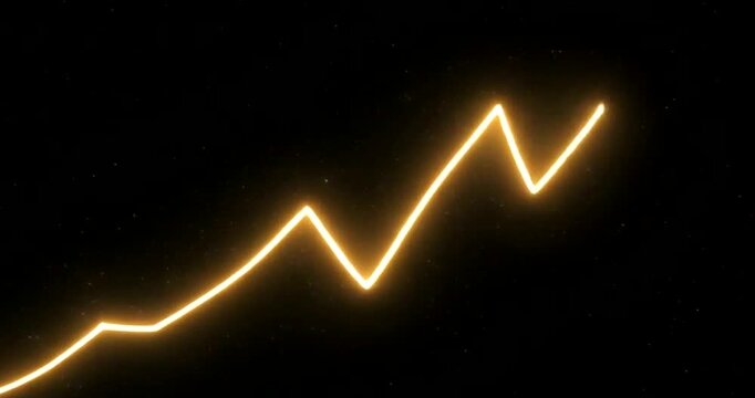 Abstract Glowing Yellow Line Graph Moving Upward Against Black Background.