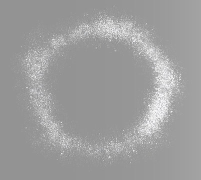 White particles ring on gray  background, glowing sparkle dust circle portal split screen