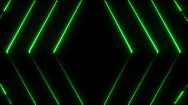 Neon green glowing rhombus lines abstract background, futuristic pulsing geometric light pattern, dynamic vj loop motion for digital technology