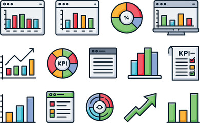 Obraz premium Business KPI and performance charts icons
