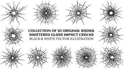 Obraz premium Collection of radial shattered glass cracks vector