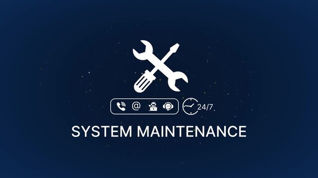 System maintenance concept with tools and 24/7 support on dark background technical support wrench screwdriver