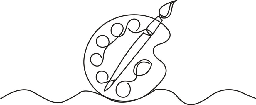 Continuous line art of plate and brush vector illustration 