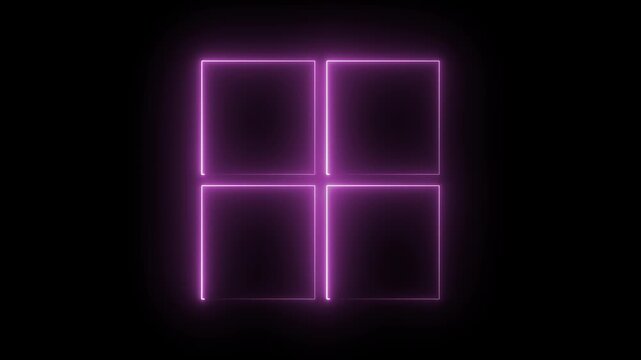 Glowing purple neon square grid animation on black background