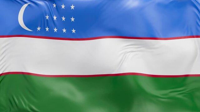 Uzbekistan flag waving Seamless silk flag 3d animation slow motion Looping