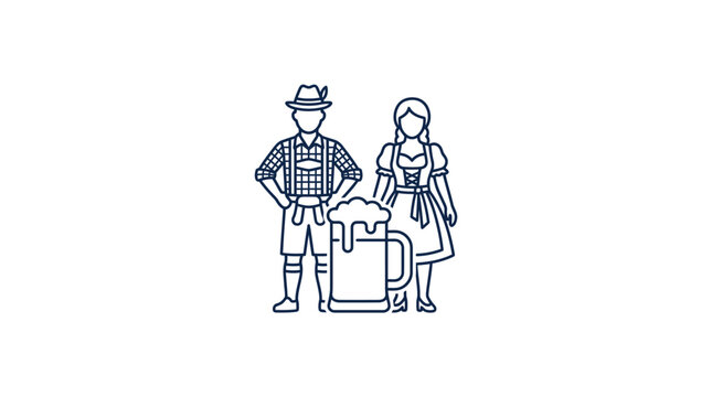 Oktoberfest Bavarian Couple with Beer Mug Line Icon