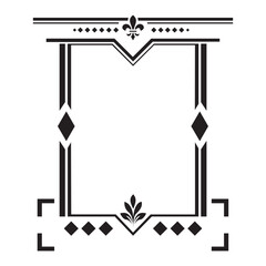 Black and white ornate frame with fleur de lis and leaf design elements © Cyber