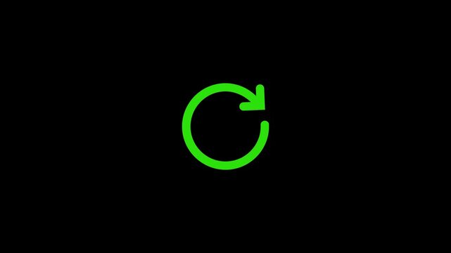 Animated green refresh arrow rotating in circle loop on transparent background