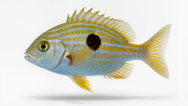 Isolated Pinfish marine fish on a white studio background
