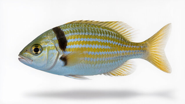 Isolated Pinfish marine fish on a white studio background