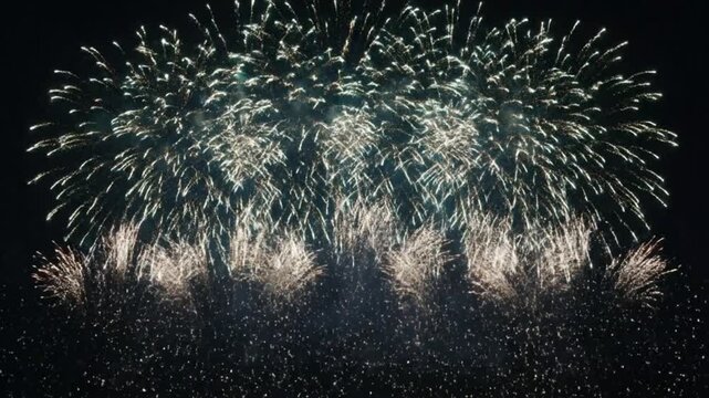 Multicolored fireworks display in night sky a and professional show lighting