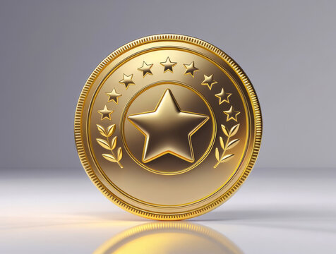 3d render of a golden award medal with a star and ribbon
