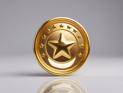 3d render of a golden award medal with a star and ribbon