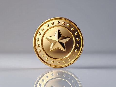 3d render of a golden award medal with a star and ribbon
