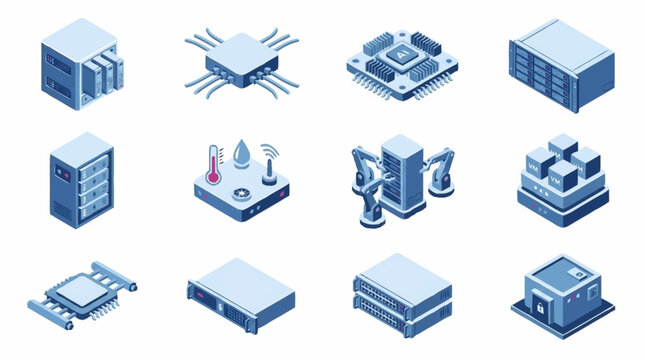 Isometric Technology Server Room Icons Collection.