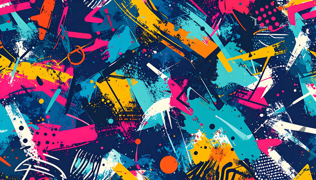vibrant abstract graffiti pattern, splash paint brush strokes, textured digital art, colorful grunge urban background, energetic artistic design