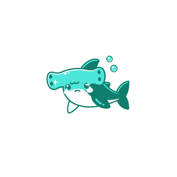 Cute cartoon hammerhead shark vector illustration