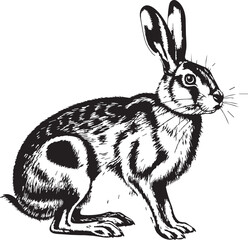 Detailed black and white hare illustration on white background a conceptual symbol of wildlife and nature © MOSLEMA
