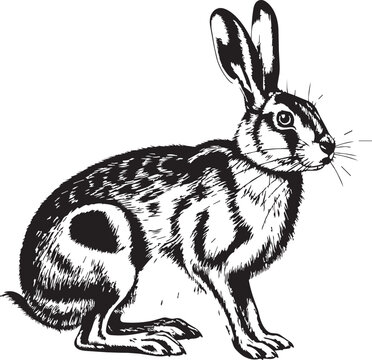 Detailed black and white hare illustration on white background a conceptual symbol of wildlife and nature