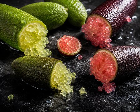 Finger Lime Citrus Pearls Macro, Premium Gourmet Exotic Fruit Photography