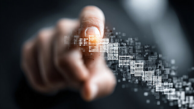 Hand interacting with digital business model innovation concept