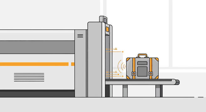 Airport luggage scanner, security check, X-ray conveyor belt, travel, safety concept