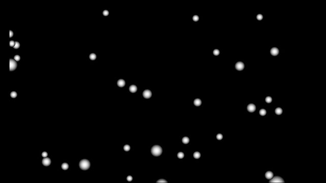 Abstract white dots motion graphic loop, floating, rising, and moving on black background.